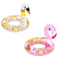 Bestway: Colac de înot cu sclipici, model lebădă sau flamingo, 61 cm, 1 buc.