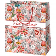 Cu mult drag! Sac de cadou floral de dimensiune medie 18x23x10cm.