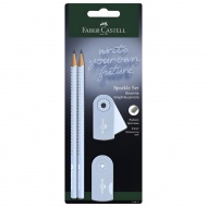 Faber-Castell: GRIP Sparkle set de 4 creioane grafit cu radieră și ascuțitoare