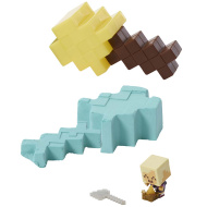 Minecraft: Figurina minifig cu păr blond auriu și sabie galbenă în formă de container - Mattel