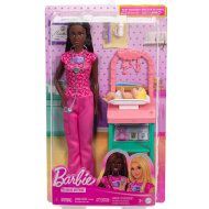 Set de joacă Barbie medic pediatru cu păr șaten - Mattel