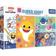 Baby Shark Super Giant cu două fețe 3 in 1 puzzle 15 bucăți - Trefl