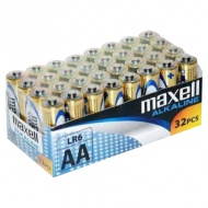 Maxell: Baterii alcaline 1.5V AA LR6 în pachet cu folie 32 de bucăţi