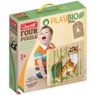 PlayBio Animale pe cale de dispariție 4 in 1 puzzle lemn - Quercetti