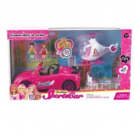 Set mașină de sport pink cu elicopter și accesorii