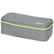 Spirit:My Bag penar oval de culoare gri cu fermoar verde neon 23x10cm